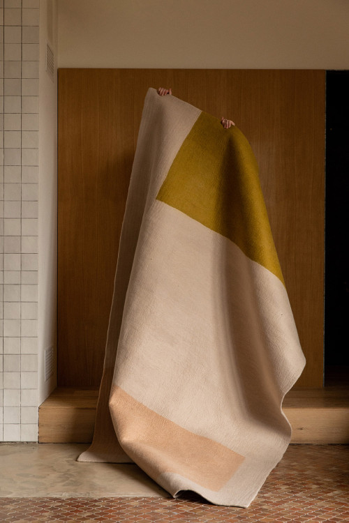 Tapis rectangle tricolore en laine bouillie pour le salon