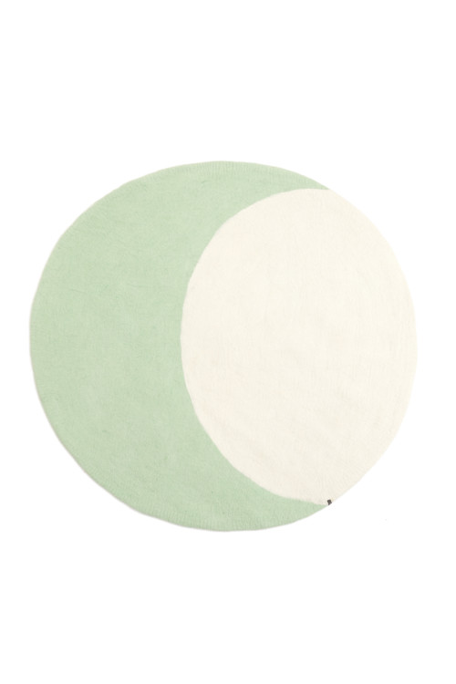 Mint green and natural felt moon rug