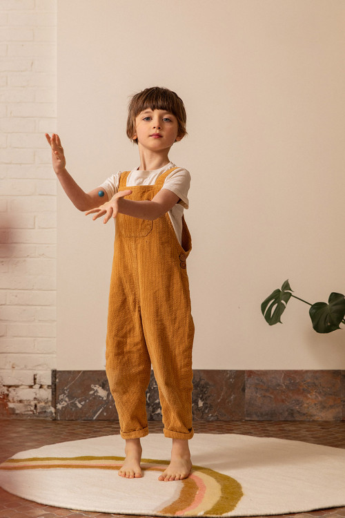 Tapis rond imprimé arc-en-ciel en laine feutrée pour enfant