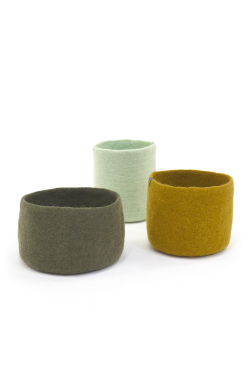 set of 3 nested pots harmonie vert minéral en feutre