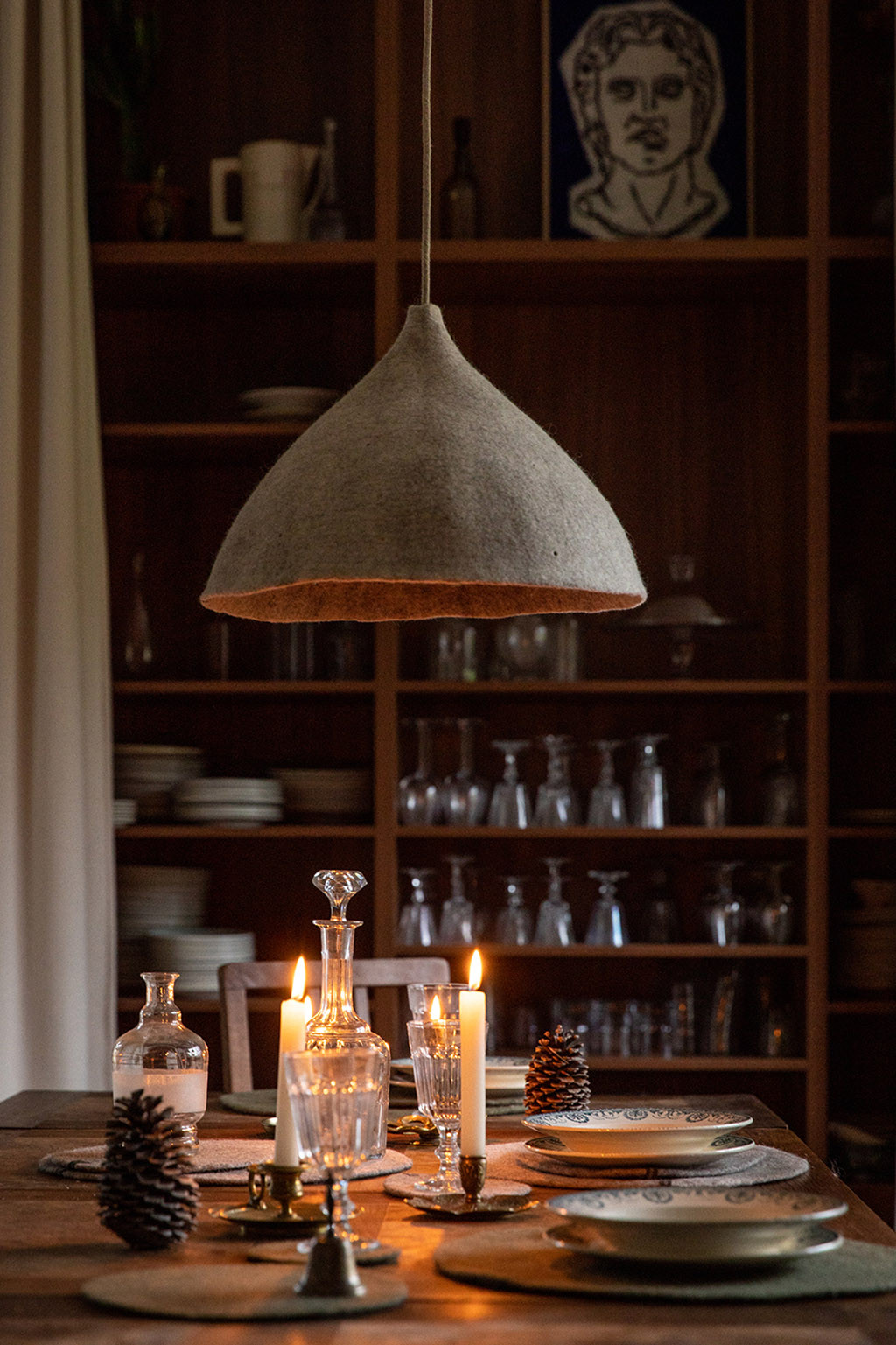 Large perforated felt shade: a pendant light for the dining room