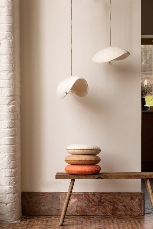 Duo of beige lampshades in natural felt to light your home