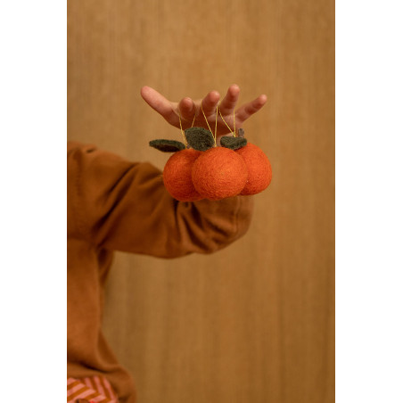 Set mit 6 Clementinen zum Aufhängen aus Wollfilz