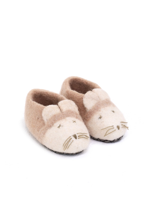 Handmade wool felt mouse slippers for children in Nepal