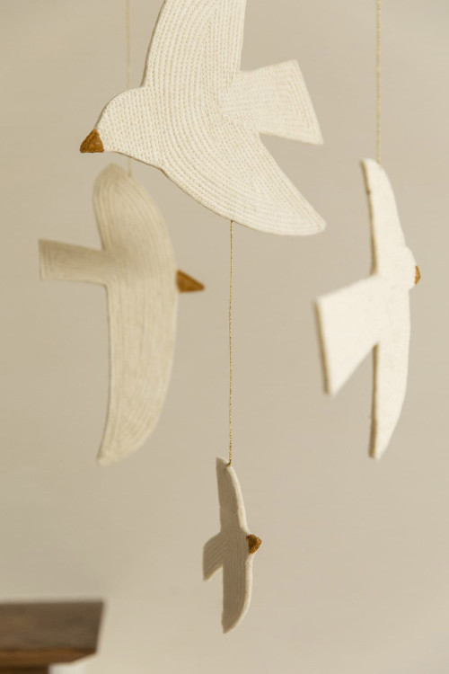Large decorative bird mobile in wool felt for the home