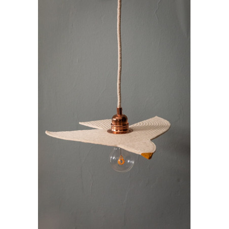 Small lighted suspension bird in quilted wool felt