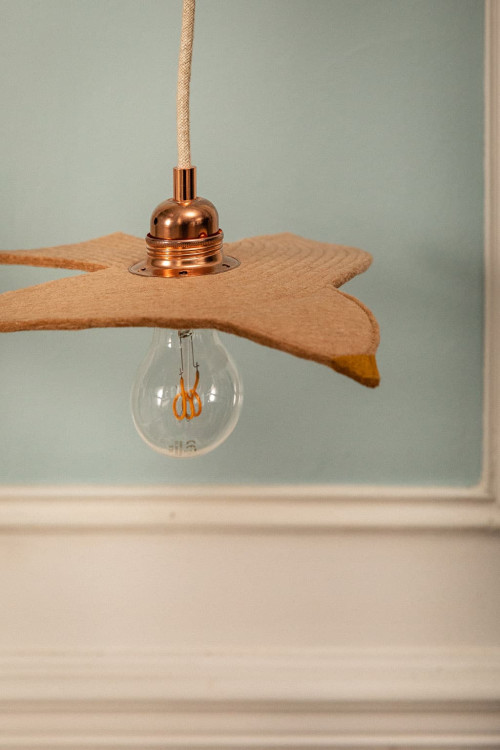 Pendant light bird in nude quilted wool felt