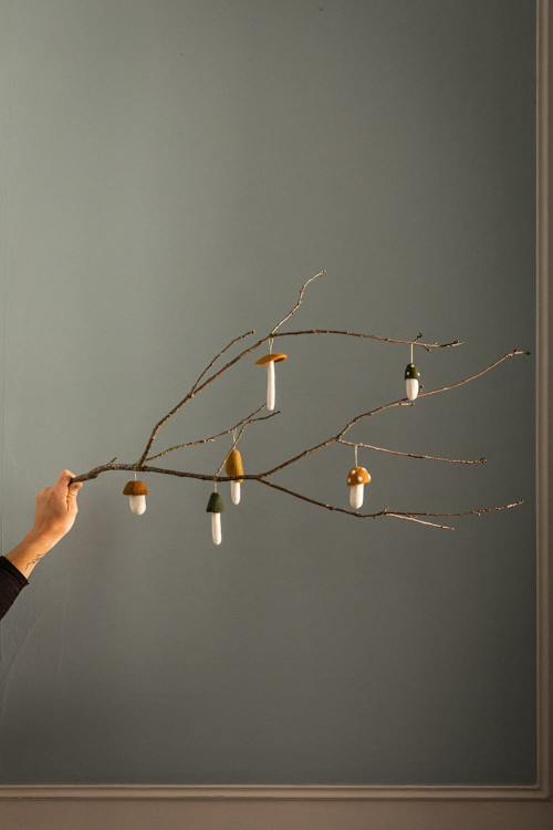 Small felted mushrooms to hang on the Christmas tree