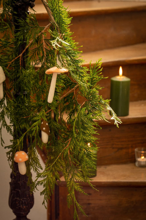 Mushroom-shaped Christmas ornaments to decorate the tree