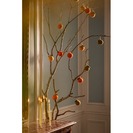 Small hanging Christmas decorations in the shape of apples, handmade in Nepal