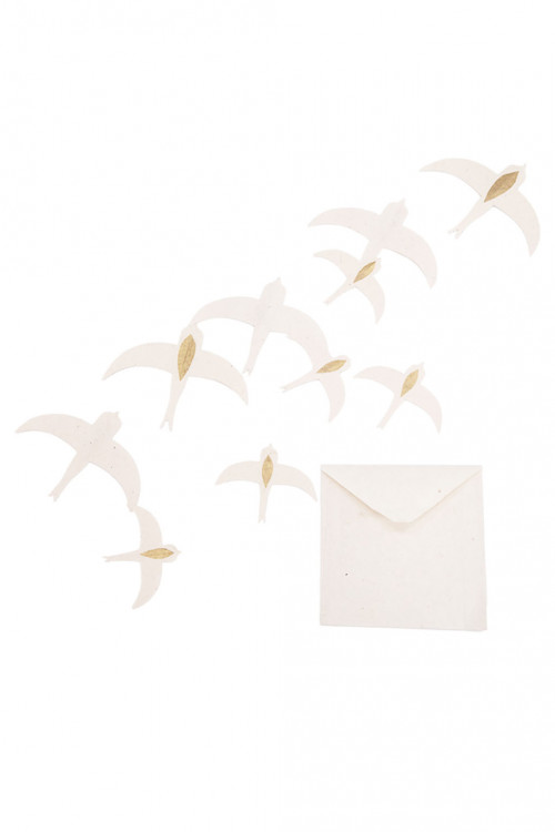 Set aus 10 weißen Wandschwalben aus Nepalpapier