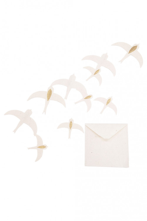 Pack of 10 white wall swallows made from Nepalese paper