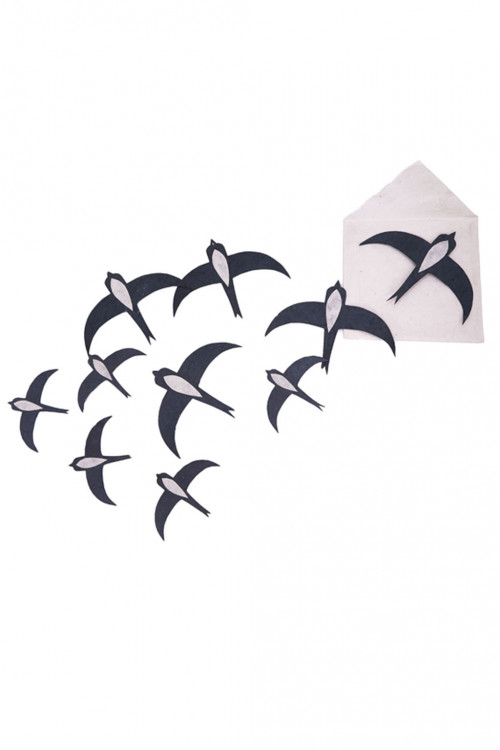 Pack of 10 black wall swallows made from Nepalese paper