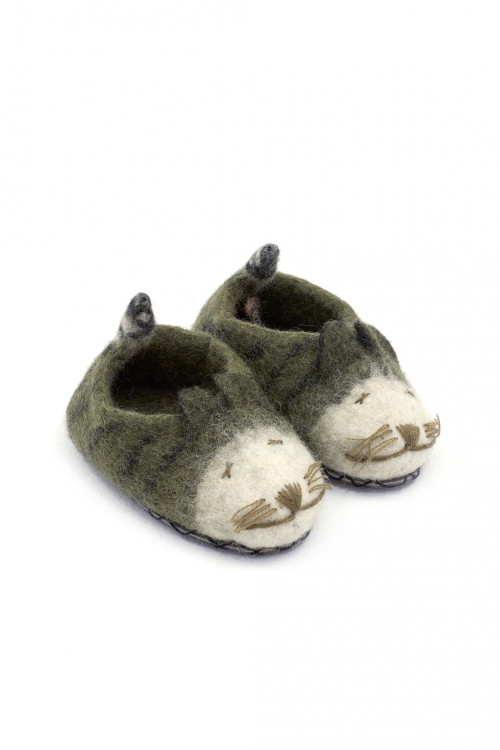 tiger slippers mineral green in felt and leather