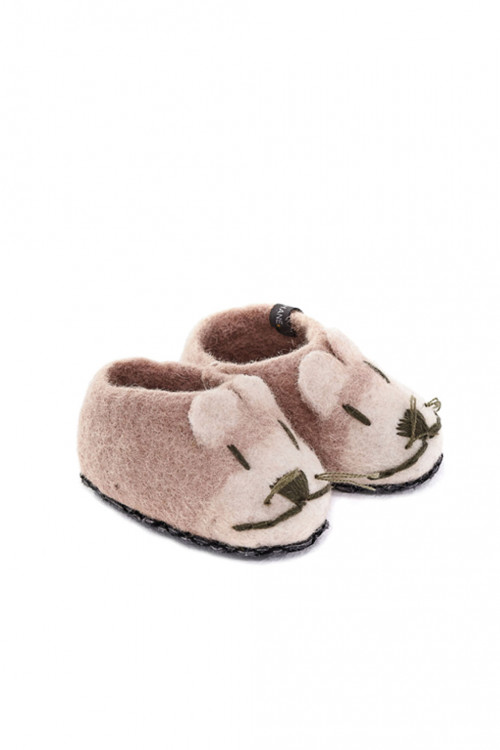 chaussons souris rose quartz en feutre et cuir
