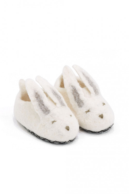 Bunny slippers naturel in felt and leather