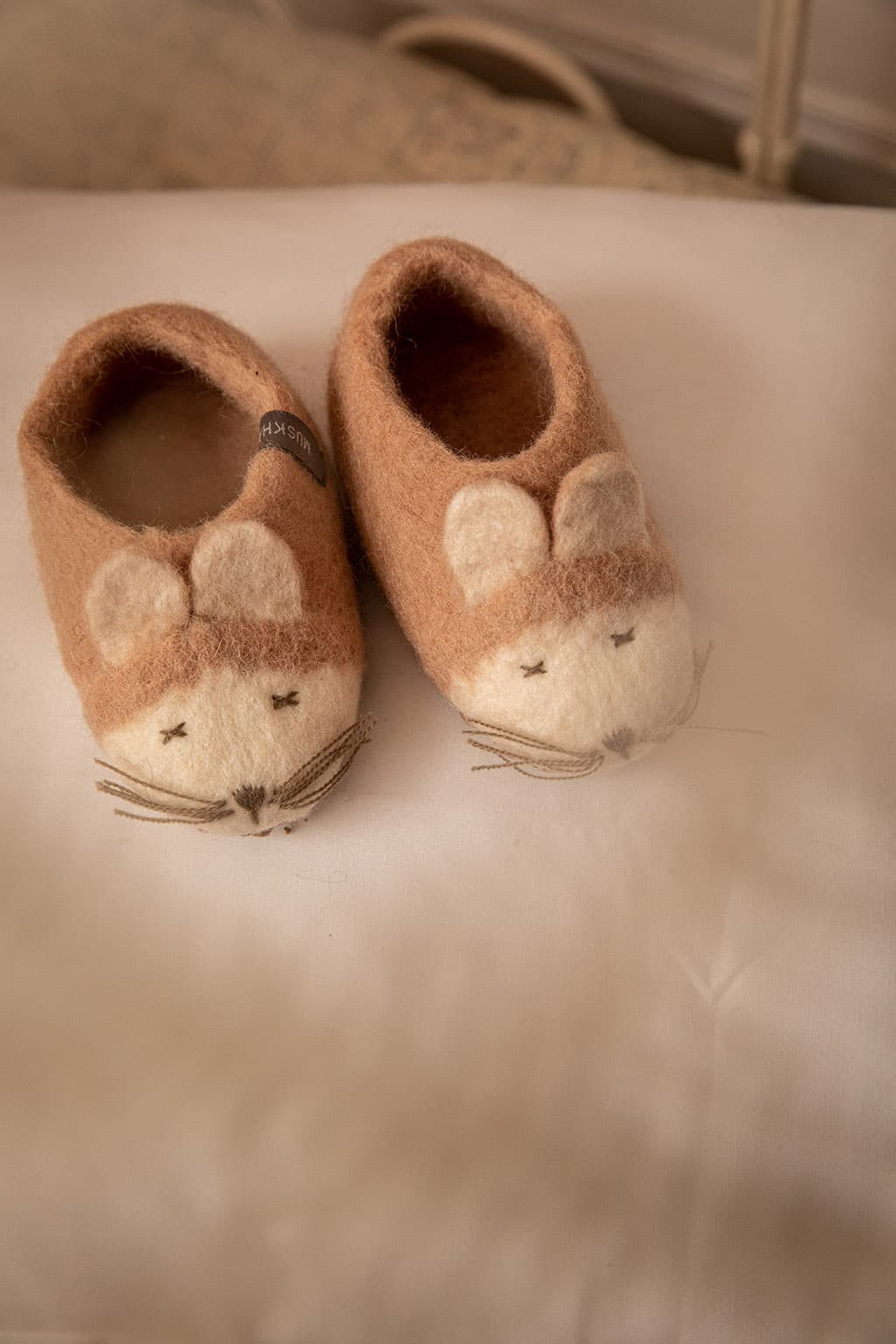 Chaussons souris en feutre de laine pour enfant