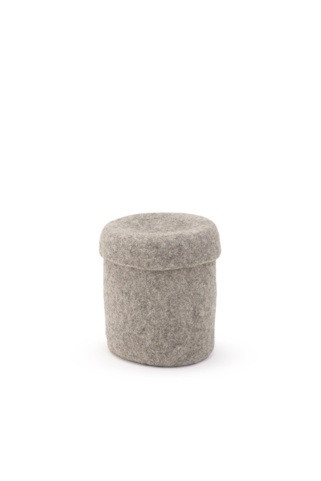 Round felt storage box, handmade in Nepal