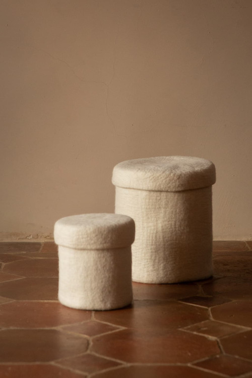 Round felt storage box, handmade in Nepal