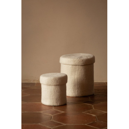 Round felt storage box, handmade in Nepal