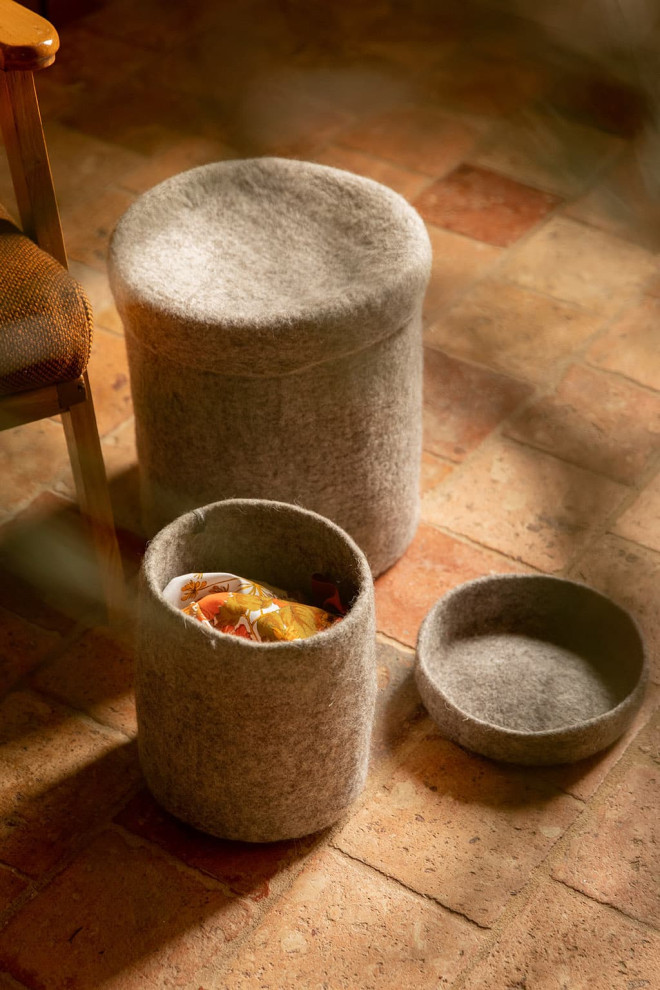 Boîte de rangement ronde en feutre, faite à la main au Népal