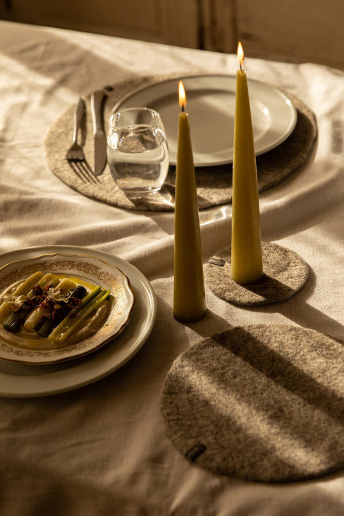 Gray felted wool placemats for the table