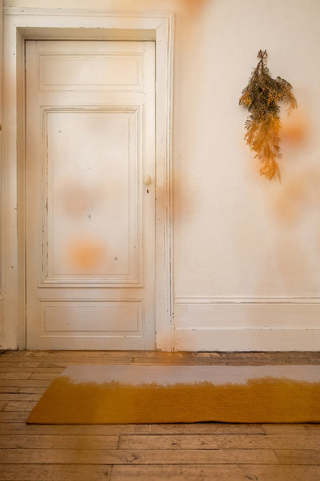 Rectangular wool carpet bouille gray and yellow for the house