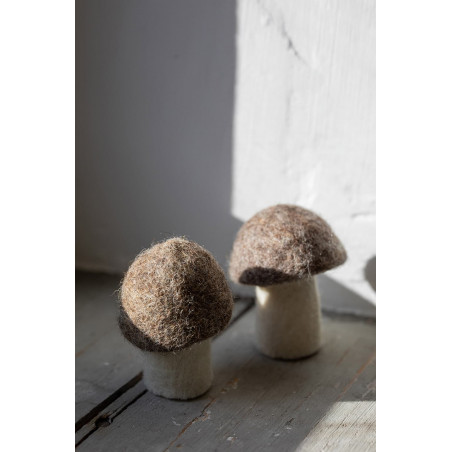 duo of felted wool bolets made by hand
