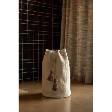 Panier haut blanc en laine feutrée