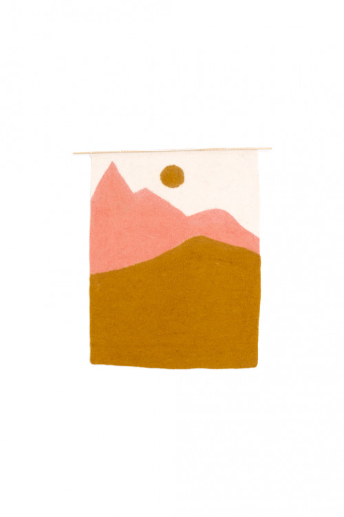 landscape midday wall hanging in felt and bamboo