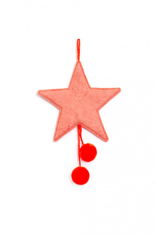 pompoms star hanging litchee orange in felt