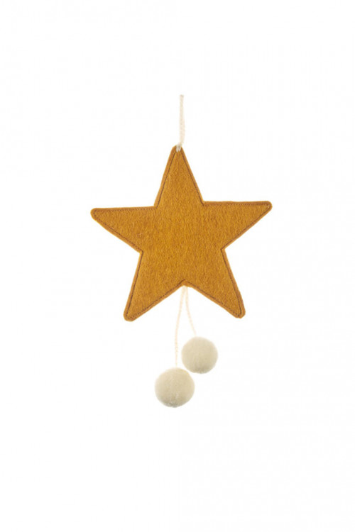 pompoms star hanging gold natural in felt