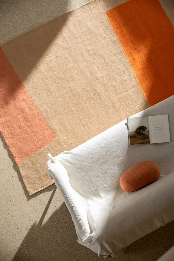 Large tricolored wool felted carpet for a modern decoration of the living room
