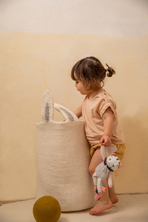 A large storage basket for a child's room