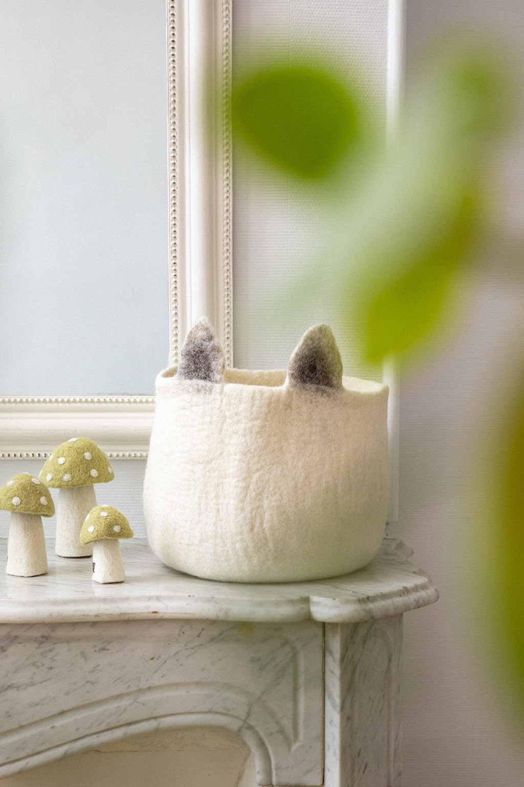 felt basket with fox ears to decorate a child's room