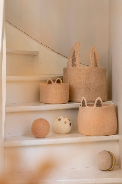 trio of pink felt baskets for children for a playful and soft decoration trio of pink felt baskets for children for a playful and soft decoration