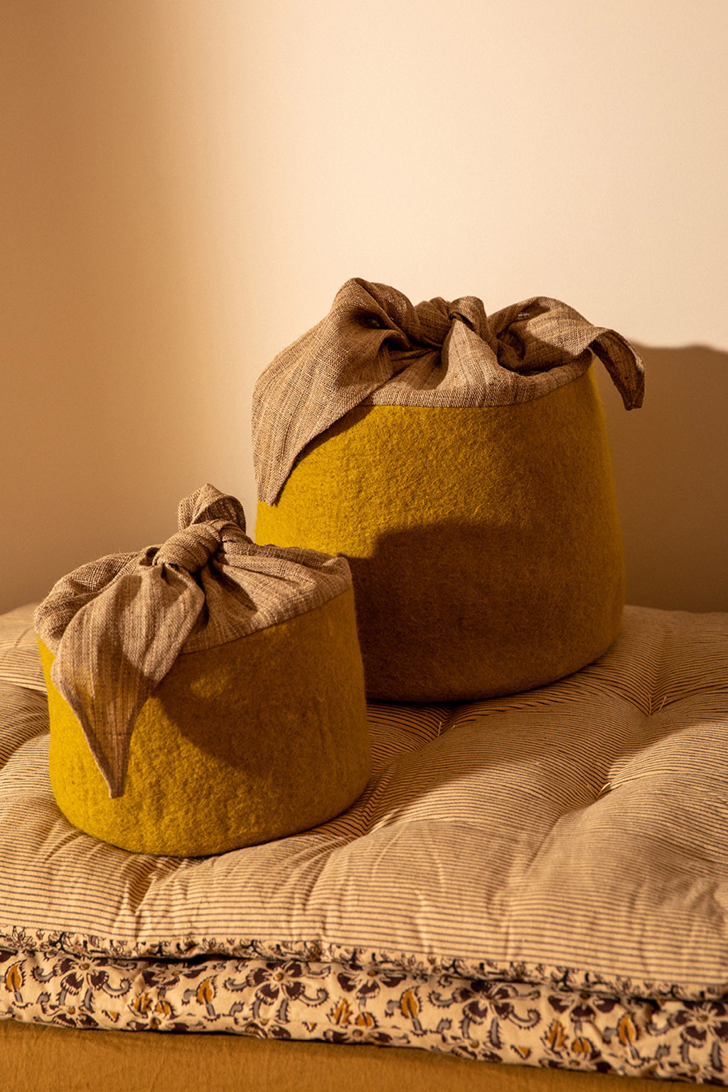 two felt and nettle fiber baskets for a warm decoration