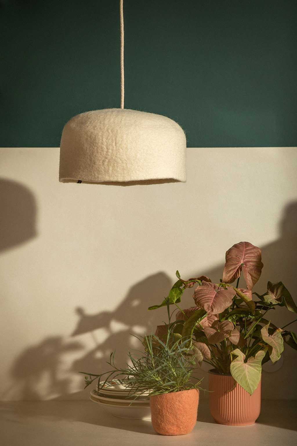 Large yurt lampshade in felt for a soft decoration