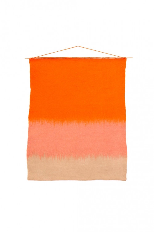 brush pure orange felt and bamboo wall hanging