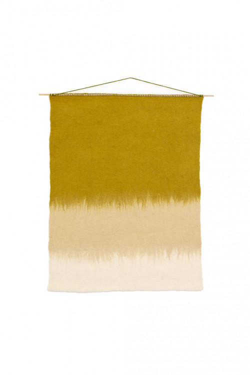 brush pistachio wall hanging in felt and bamboo