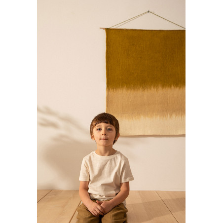 Rectangular tricolor wall hanging made of felt and bamboo for an original decoration