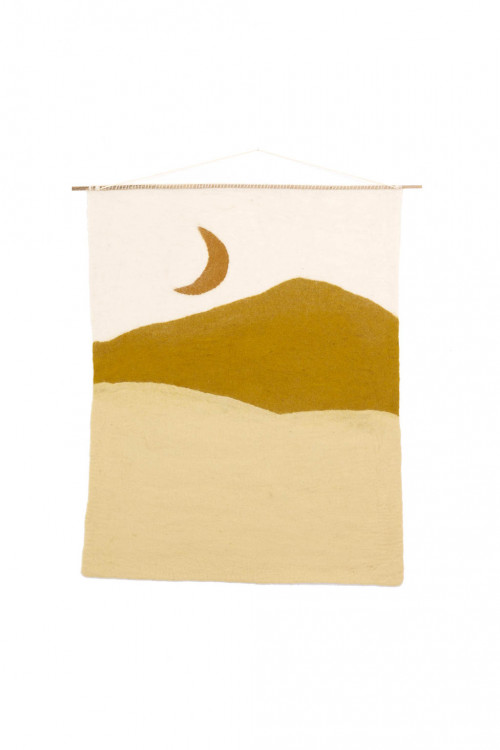 landscape midnight wall hanging in felt and bamboo