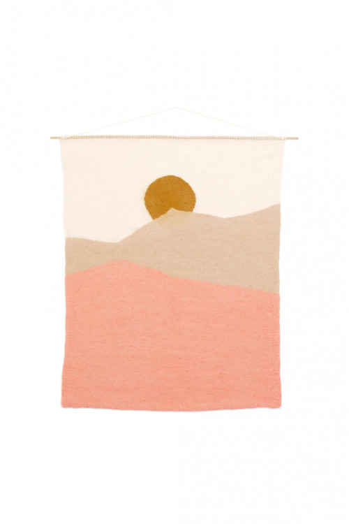landscape morning wall hanging in felt and bamboo