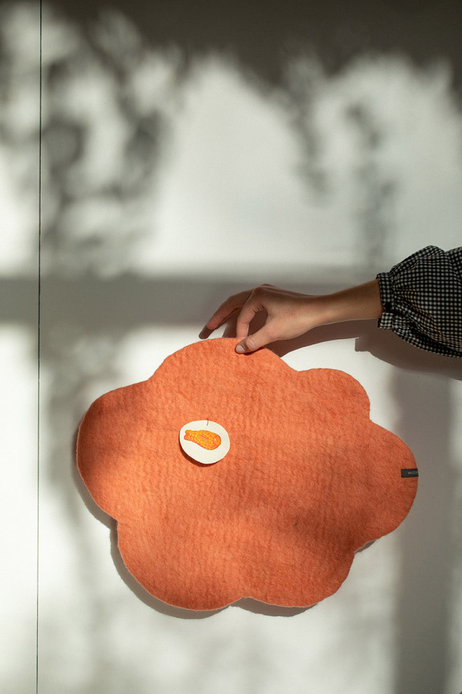 Yellow cloud bulletin board made of wool ball to hang on the wall