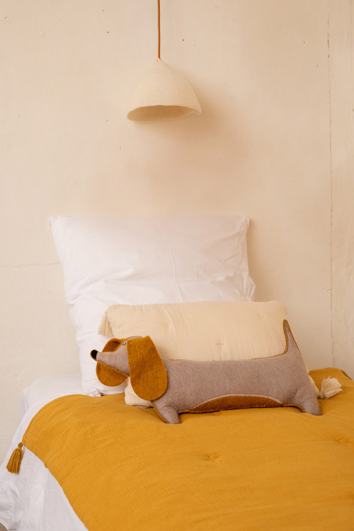 Small felt lampshade and dog cushion for a playful room