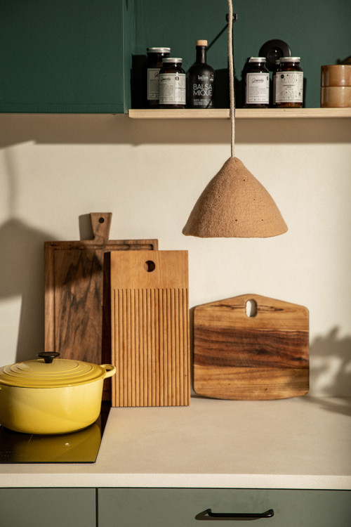 A small suspension made of perforated felt to light up the kitchen A small suspension made of perforated felt to light up the kitchen