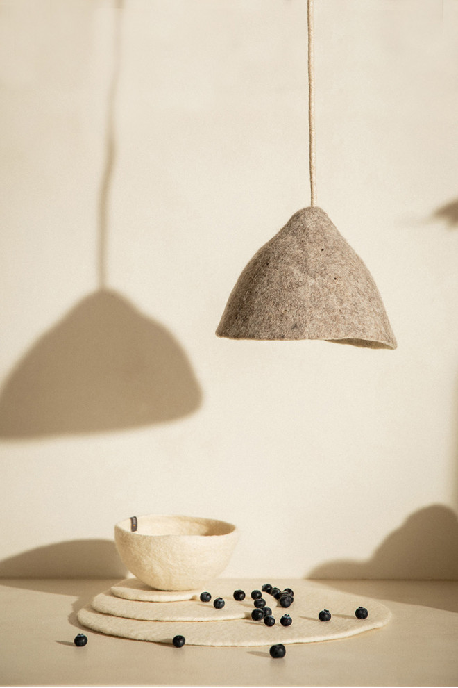 Small perforated felt lampshade handmade in Nepal