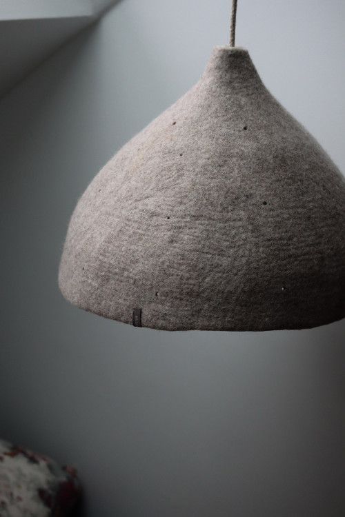 Large reversible grey wool felt lampshade handmade in Nepal