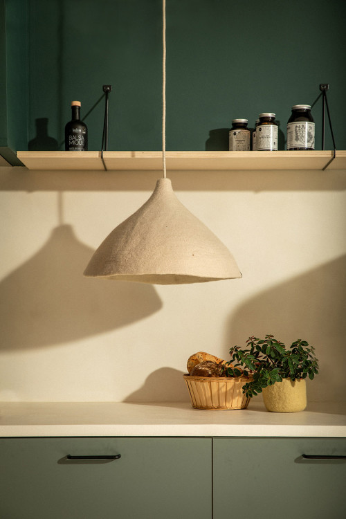 Large perforated felt lampshade for pendant light