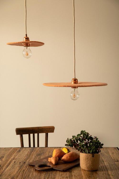 Duo of Fullmoon felt hanging lamps to light up the dining room Duo of Fullmoon felt hanging lamps to light up the dining room
